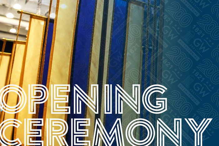 GW Opening Ceremony for Bicentennial with colored blue and gold lines