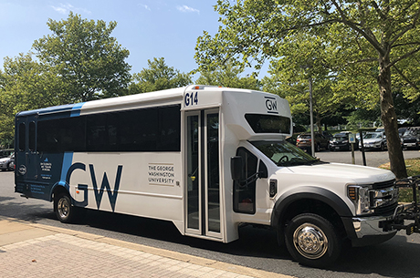 GW shuttle bus with GW logo on side