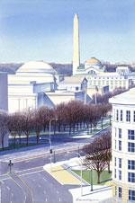 Washington Monument View, watercolor 22" x 15"