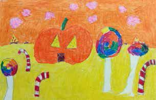 Illustration of a pumpkin surrounded by candy