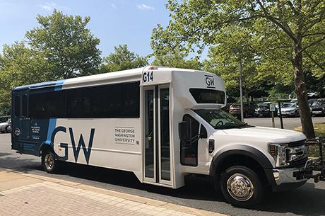 GW shuttle bus with GW logo on side